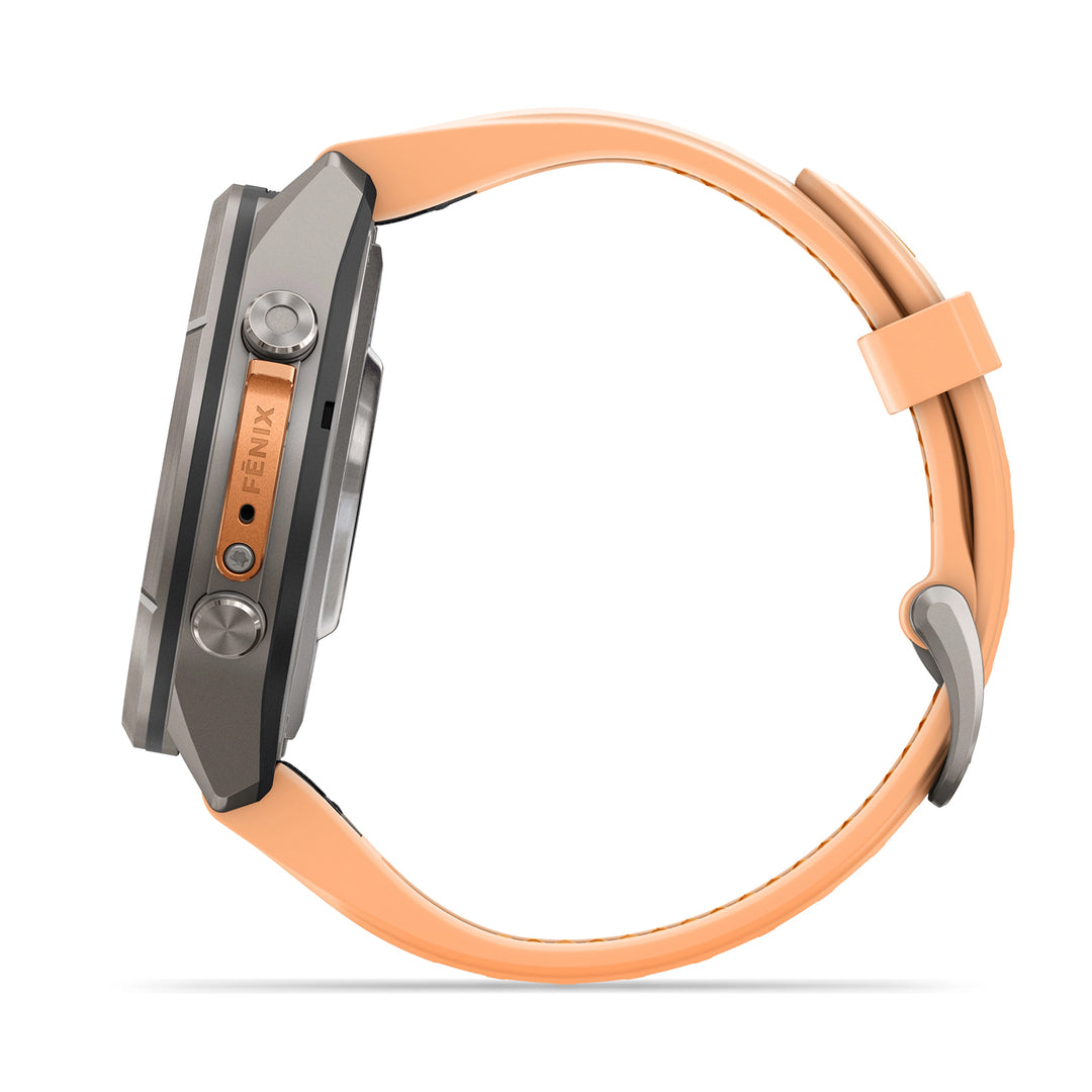 GARMIN FENIX 9 PRO 43MM AMOLED LTE TITANIUM WITH SHELL PINK AUTUMN ORANGE SILICONE BAND