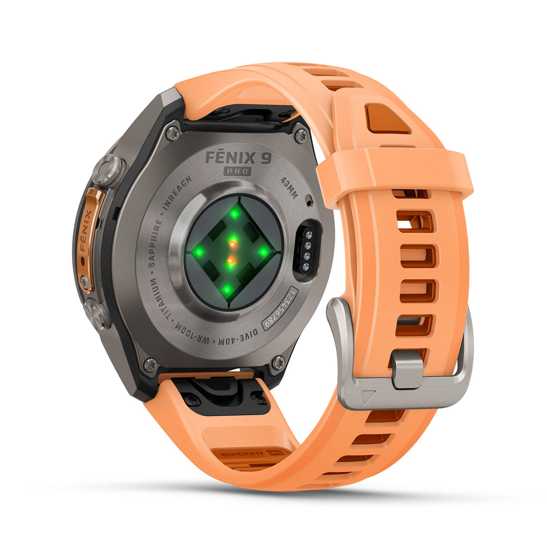 GARMIN FENIX 9 PRO 43MM AMOLED LTE TITANIUM WITH SHELL PINK AUTUMN ORANGE SILICONE BAND