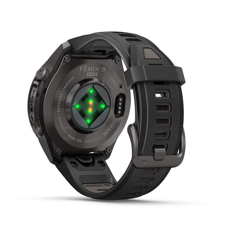 GARMIN FENIX 9 PRO 43MM AMOLED LTE CARBON GRAY DLC TITANIUM WITH BLACK PEBBLE GREY SILICONE BAND