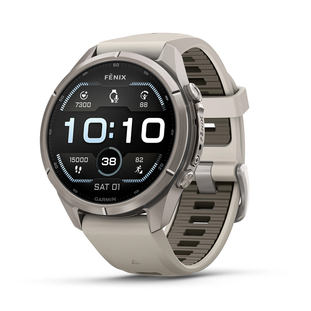 GARMIN FENIX 9 PRO 43MM AMOLED AUTUMN GOLD TITANIUM WITH CREAM FRENCH GREY SILICONE BAND