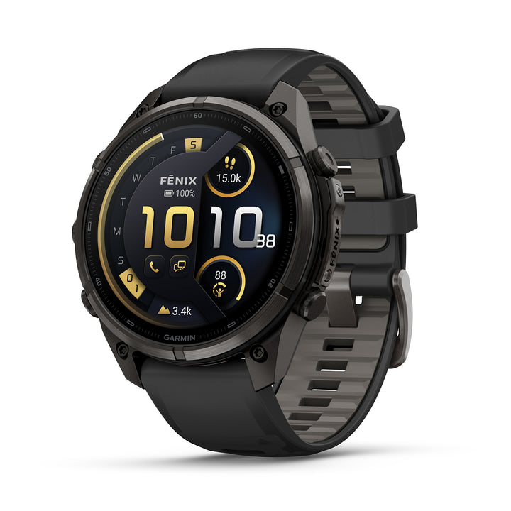 GARMIN FENIX 9 PRO 47MM AMOLED LTE CARBON GRAY DLC TITANIUM WITH BLACK PEBBLE GREY SILICONE BAND