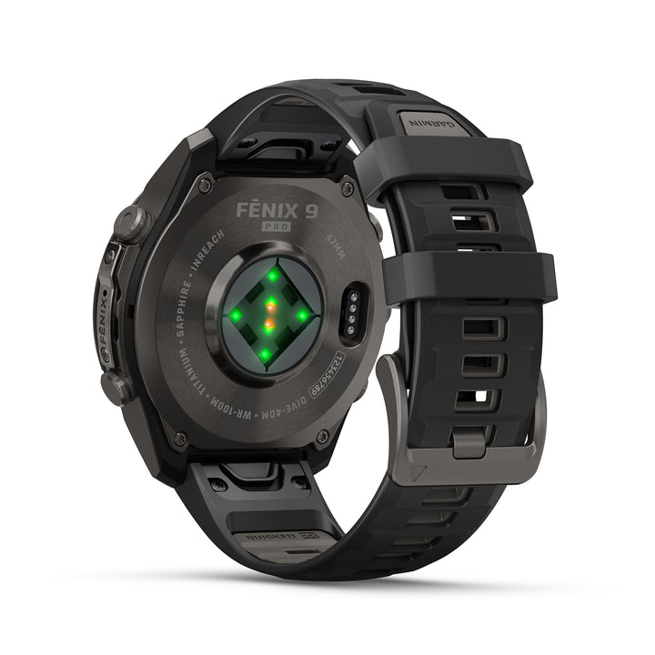 GARMIN FENIX 9 PRO 47MM AMOLED LTE CARBON GRAY DLC TITANIUM WITH BLACK PEBBLE GREY SILICONE BAND
