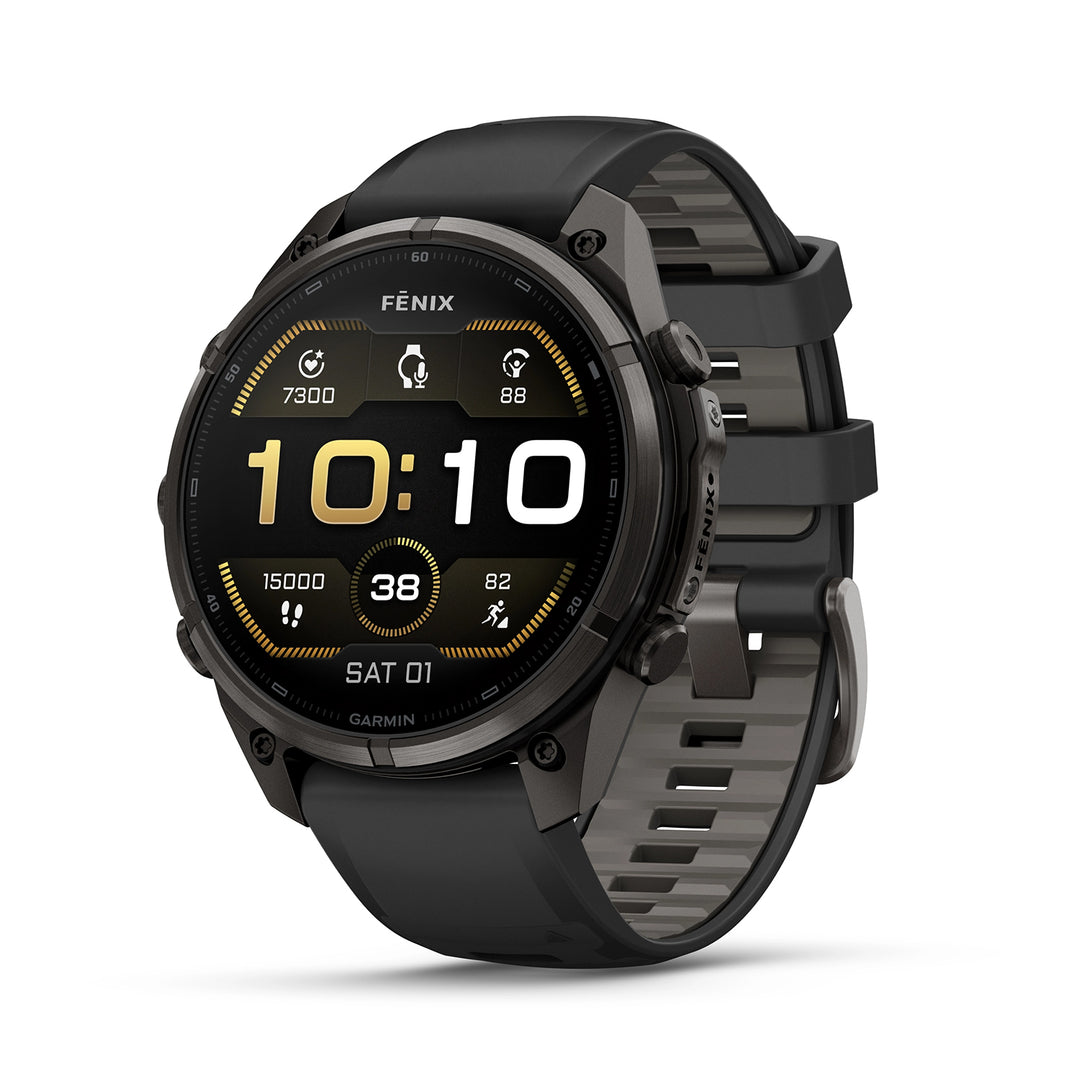 GARMIN FENIX 9 PRO 47MM AMOLED CARBON GRAY DLC TITANIUM WITH BLACK PEBBLE GREY SILICONE BAND