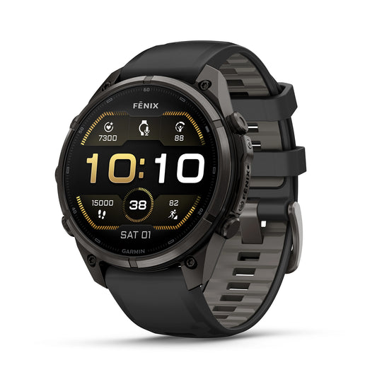GARMIN FENIX 9 PRO 47MM AMOLED CARBON GRAY DLC TITANIUM WITH BLACK PEBBLE GREY SILICONE BAND