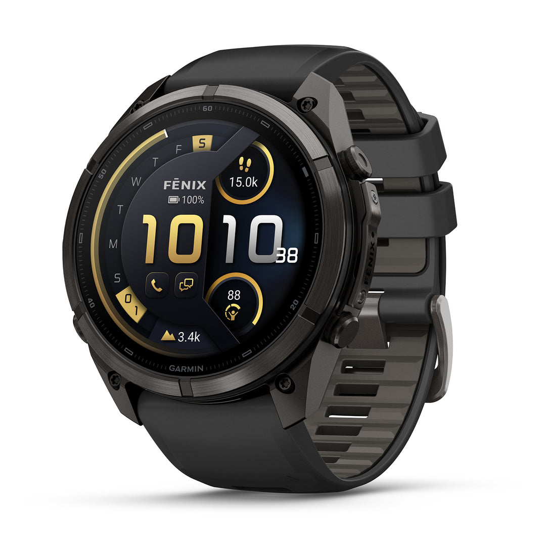 GARMIN FENIX 9 PRO 51MM AMOLED LTE CARBON GRAY DLC TITANIUM WITH BLACK PEBBLE GREY SILICONE BAND