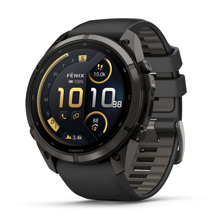 GARMIN FENIX 9 PRO 51MM AMOLED LTE CARBON GRAY DLC TITANIUM WITH BLACK PEBBLE GREY SILICONE BAND