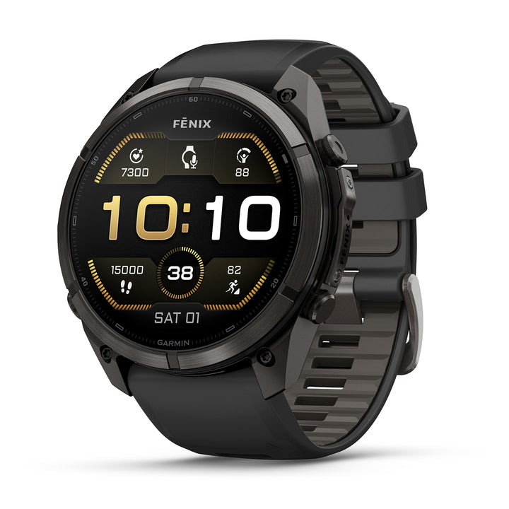 GARMIN FENIX 9 PRO 51MM AMOLED CARBON GRAY DLC TITANIUM WITH BLACK PEBBLE GREY SILICONE BAND