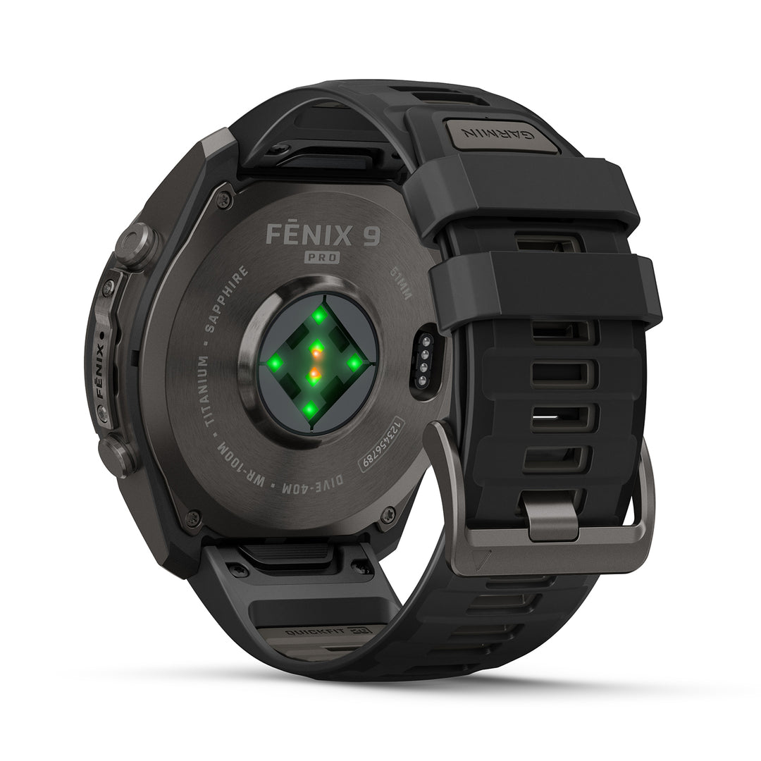 GARMIN FENIX 9 PRO 51MM AMOLED CARBON GRAY DLC TITANIUM WITH BLACK PEBBLE GREY SILICONE BAND
