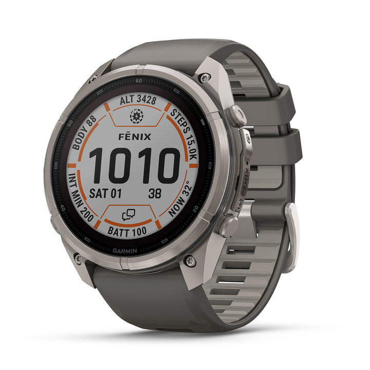 GARMIN FENIX 9 PRO 51MM SOLAR LTE TITANIUM WITH PEBBLE GREY SILICONE BAND