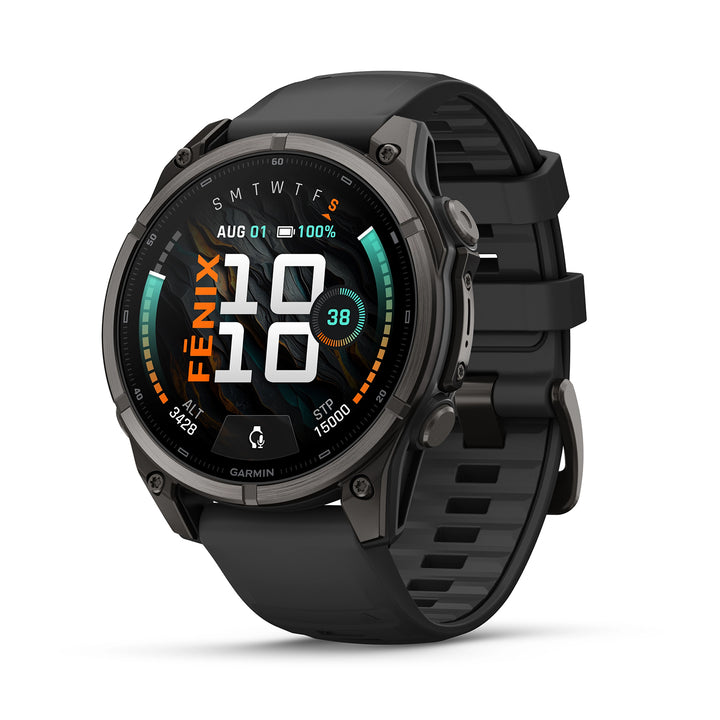 GARMIN FENIX 9 51MM AMOLED CARBON GRAY DLC TITANIUM WITH BLACK PEBBLE GREY SILICONE BAND
