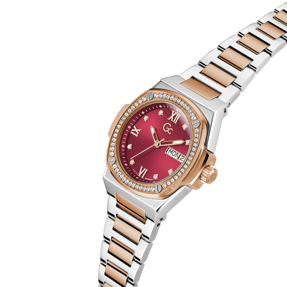 Gc Women's Watch Silver & Rose Gold Tone Case Quartz