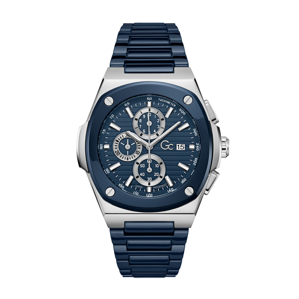 Gc Men's Watch Silver & Blue Tone Case Quartz