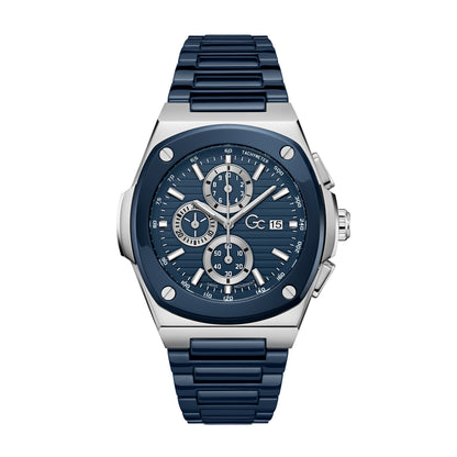 Gc Men's Watch Silver & Blue Tone Case Quartz
