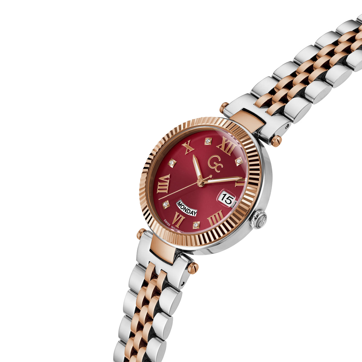 Gc Women's Watch Silver & Rose Gold Tone Case Quartz