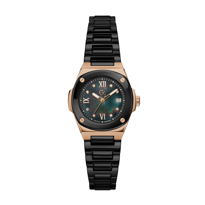 GC Women's Watch Black & Rose Gold Tone Case Quartz