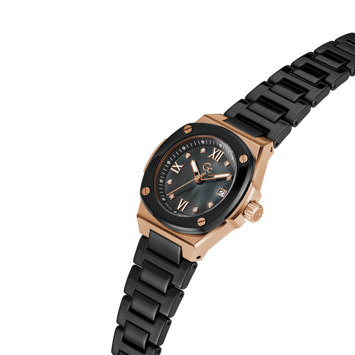 GC Women's Watch Black & Rose Gold Tone Case Quartz