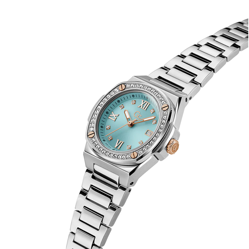 GC Women's Watch Silver & Rose Gold Tone Case Blue Dial Quartz