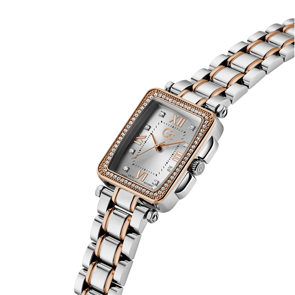 GC Women's Watch Silver & Rose Gold Tone Case White Dial Quartz