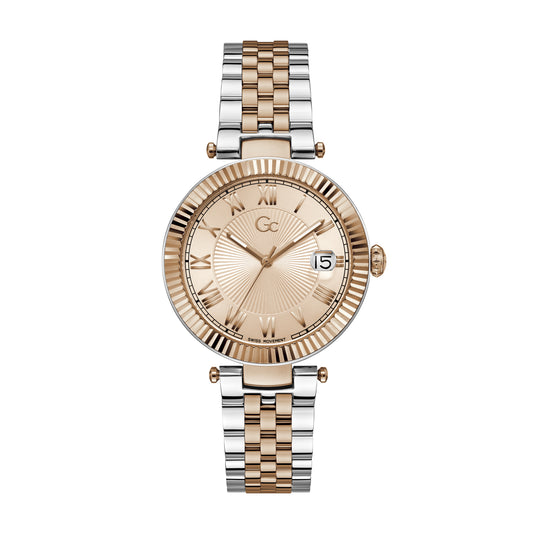Gc Women's Watch Silver & Rose Gold Tone Case Quartz