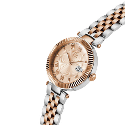 Gc Women's Watch Silver & Rose Gold Tone Case Quartz