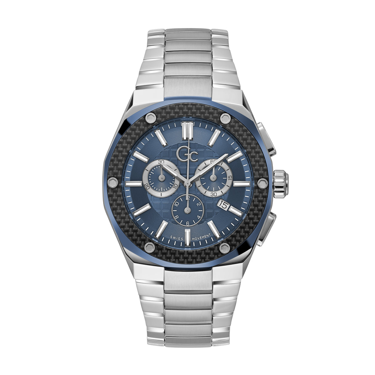 Gc Men's Watch Silver & Blue Tone Case Quartz