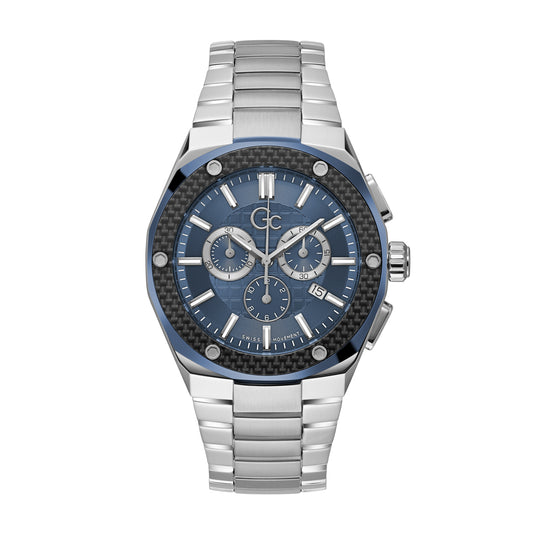 Gc Men's Watch Silver & Blue Tone Case Quartz