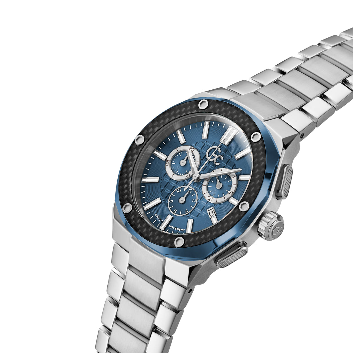 Gc Men's Watch Silver & Blue Tone Case Quartz