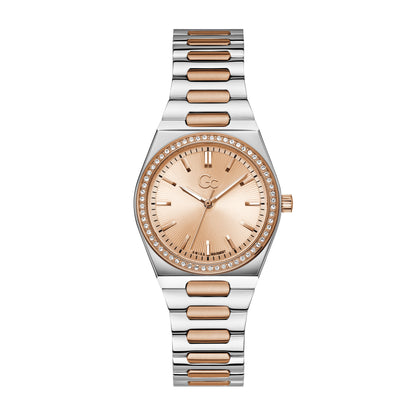 Gc Women's Watch Silver & Rose Gold Tone Case Quartz