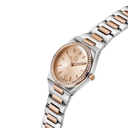 Gc Women's Watch Silver & Rose Gold Tone Case Quartz