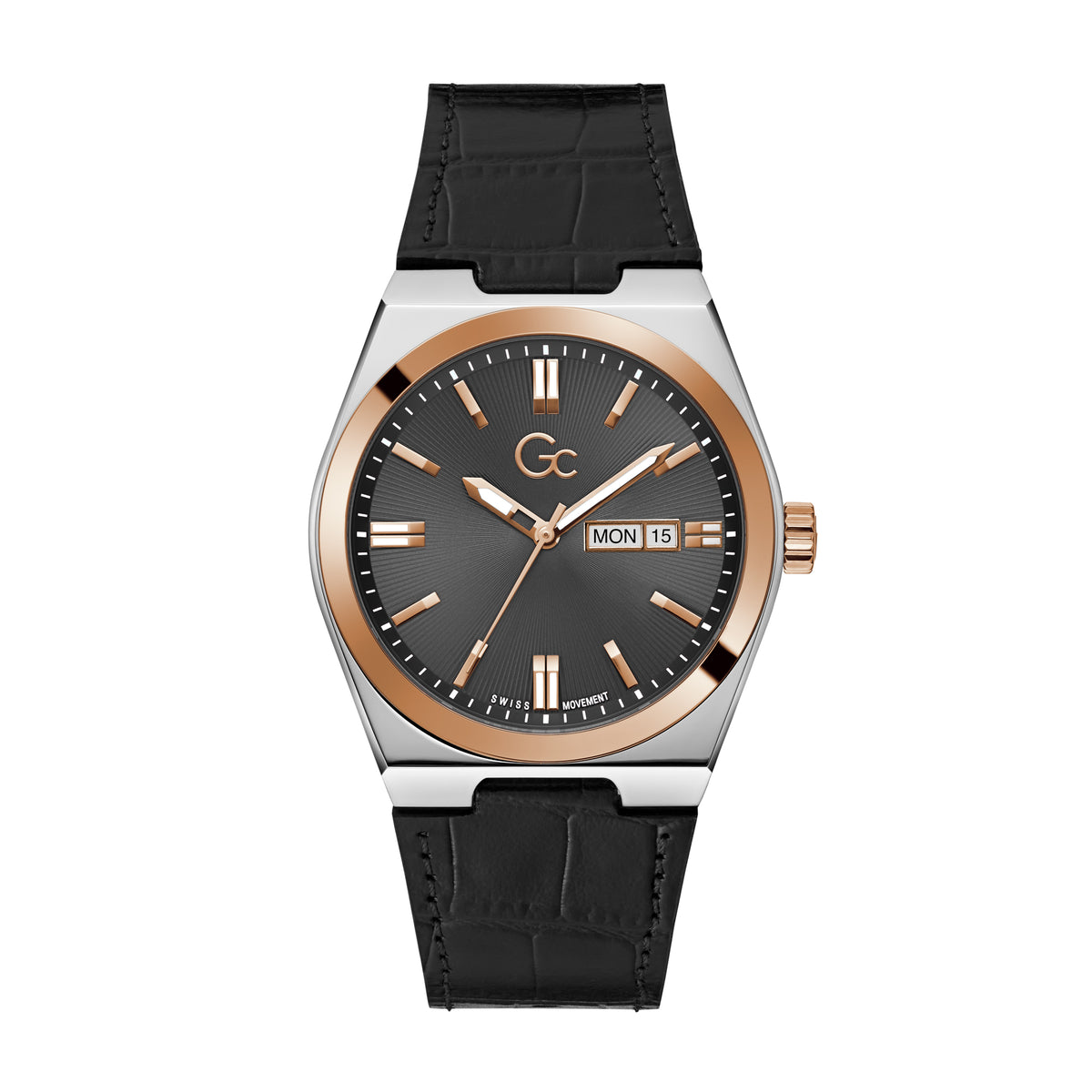 Gc Men's Watch Silver & Rose Gold Tone Case Quartz