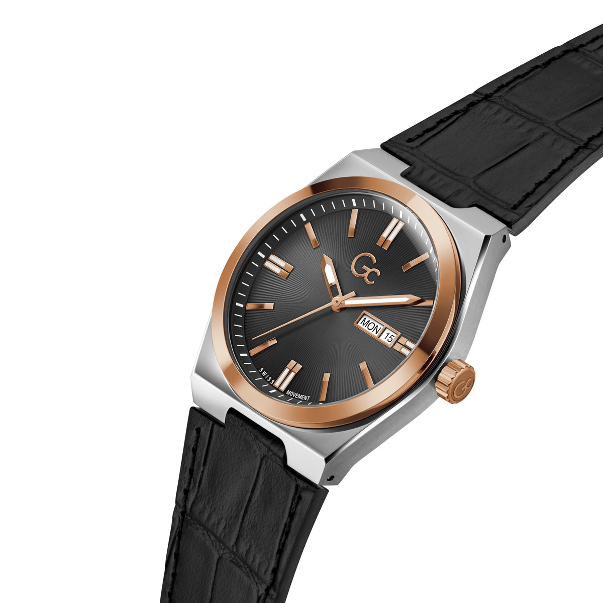 Gc Men's Watch Silver & Rose Gold Tone Case Quartz