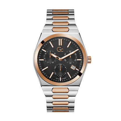 Gc Men's Watch Silver & Rose Gold Tone Case Quartz