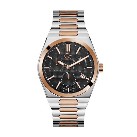 Gc Men's Watch Silver & Rose Gold Tone Case Quartz