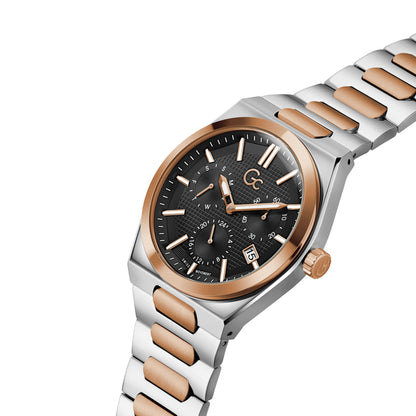 Gc Men's Watch Silver & Rose Gold Tone Case Quartz