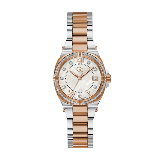 Gc Women's Watch Silver & Rose Gold Tone Case Quartz