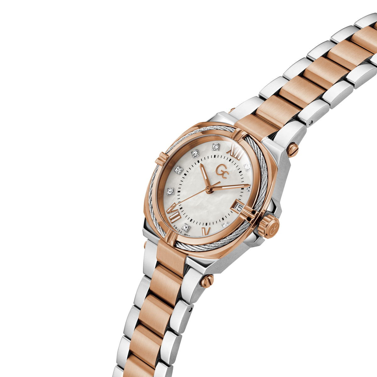 Gc Women's Watch Silver & Rose Gold Tone Case Quartz