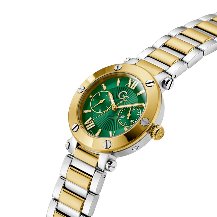 GC Women's Watch Silver & Yellow Gold Tone Case Green Dial Quartz