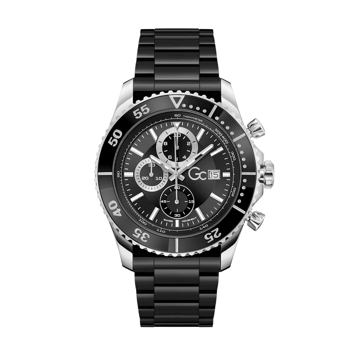 GC Men's Watch Silver & Black Tone Case Black Dial Quartz