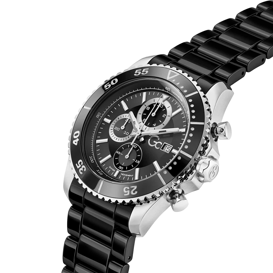 GC Men's Watch Silver & Black Tone Case Black Dial Quartz