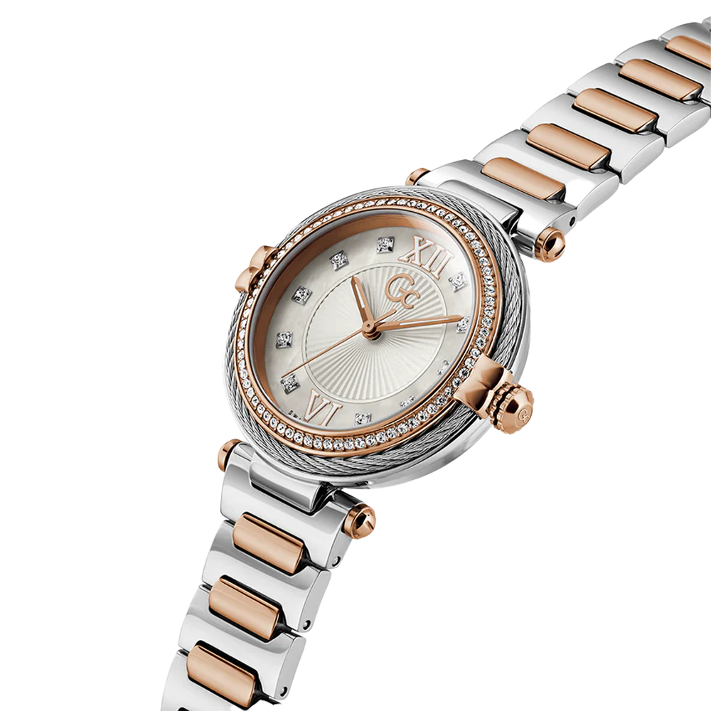 GC Women's Watch Silver & Rose Gold Case White Dial Quartz