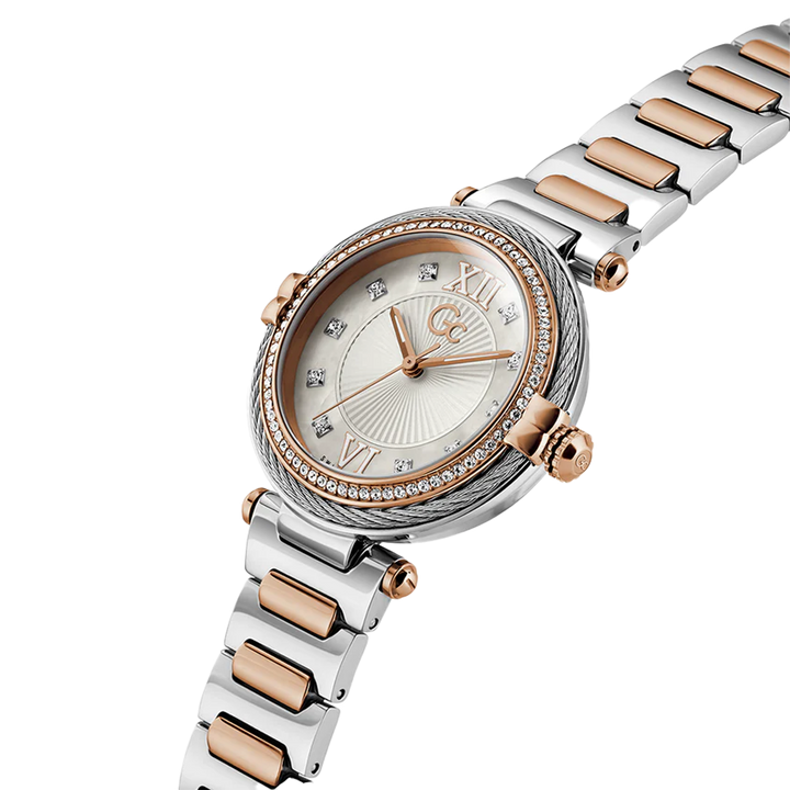 GC Women's Watch Silver & Rose Gold Case White Dial Quartz