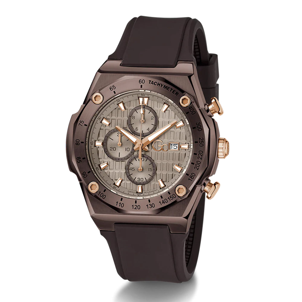 GC Men's Watch Brown & Rose Gold Tone Case Beige Dial Quartz