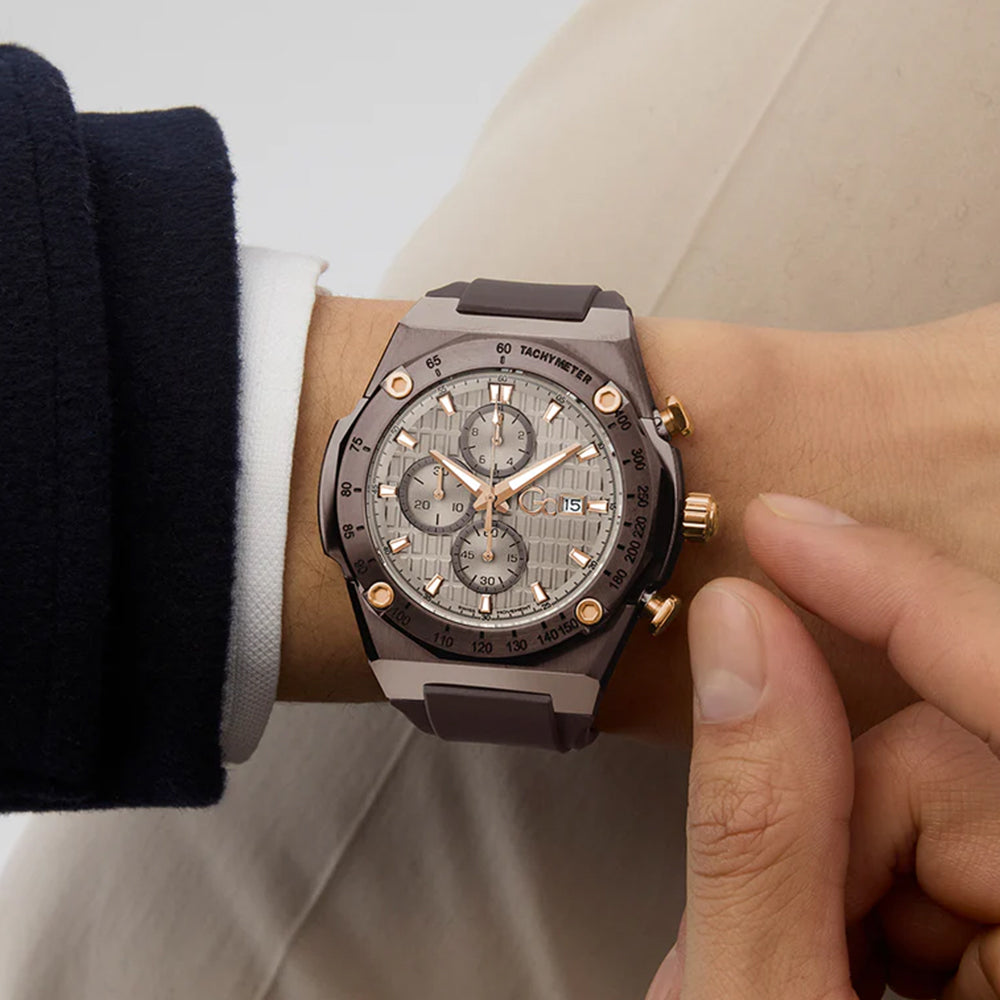 GC Men's Watch Brown & Rose Gold Tone Case Beige Dial Quartz