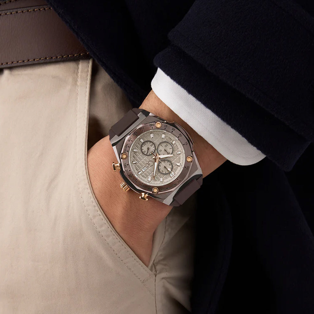 GC Men's Watch Brown & Rose Gold Tone Case Beige Dial Quartz