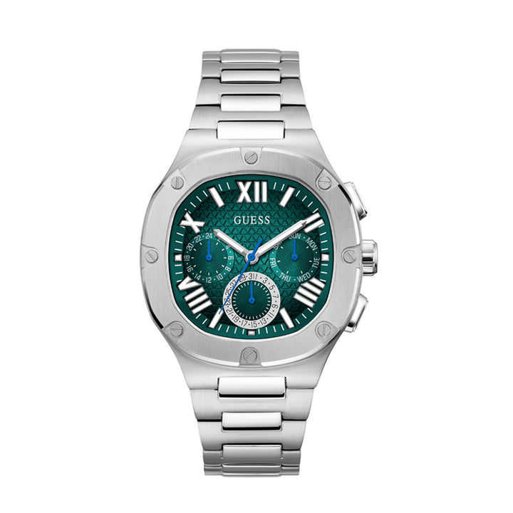 Guess Men's Watch Silver Tone Case Green Dial Quartz