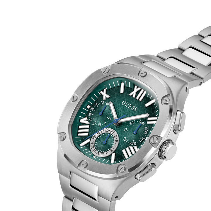 Guess Men's Watch Silver Tone Case Green Dial Quartz