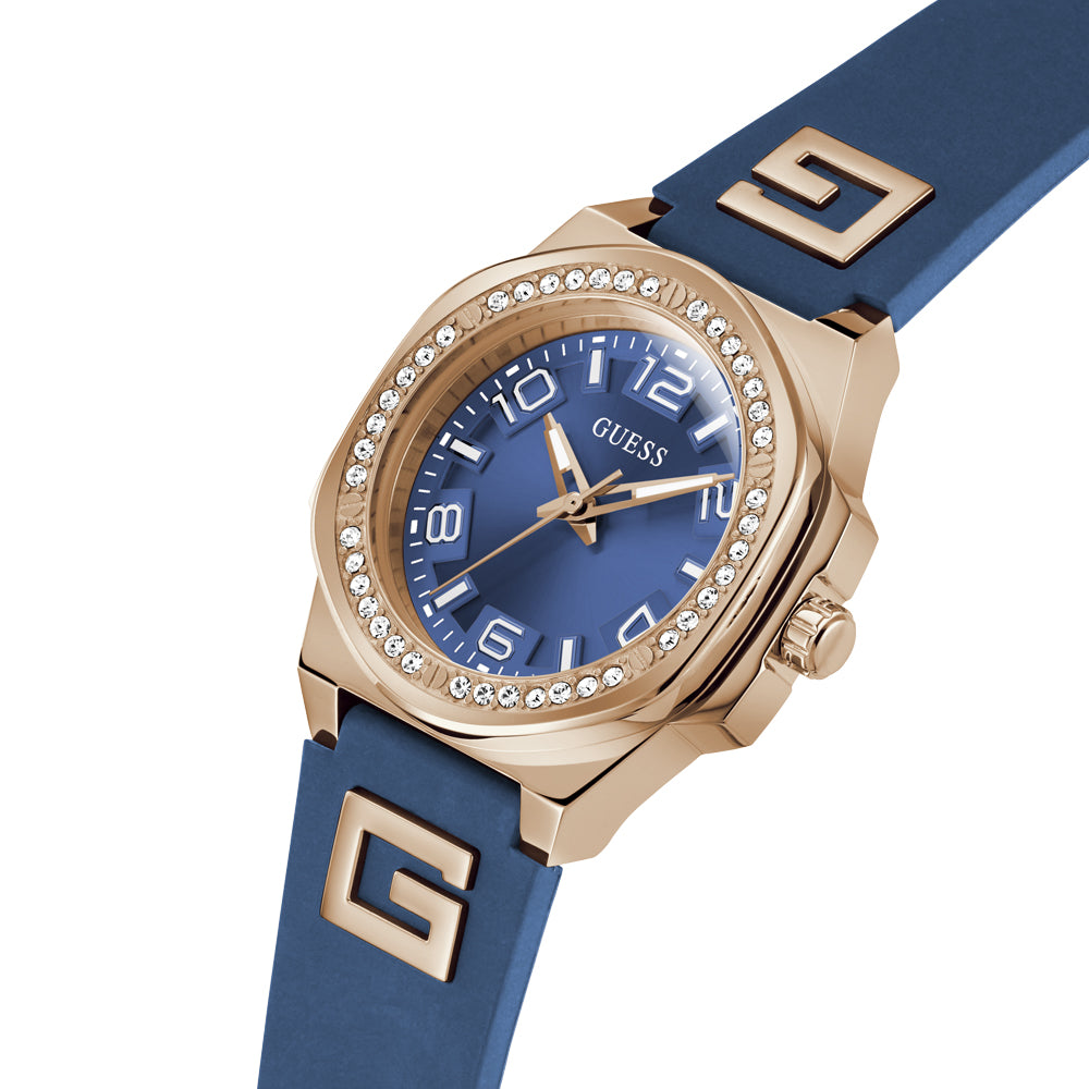 Guess Women's Watch Rose Gold Tone Case Blue Dial Quartz