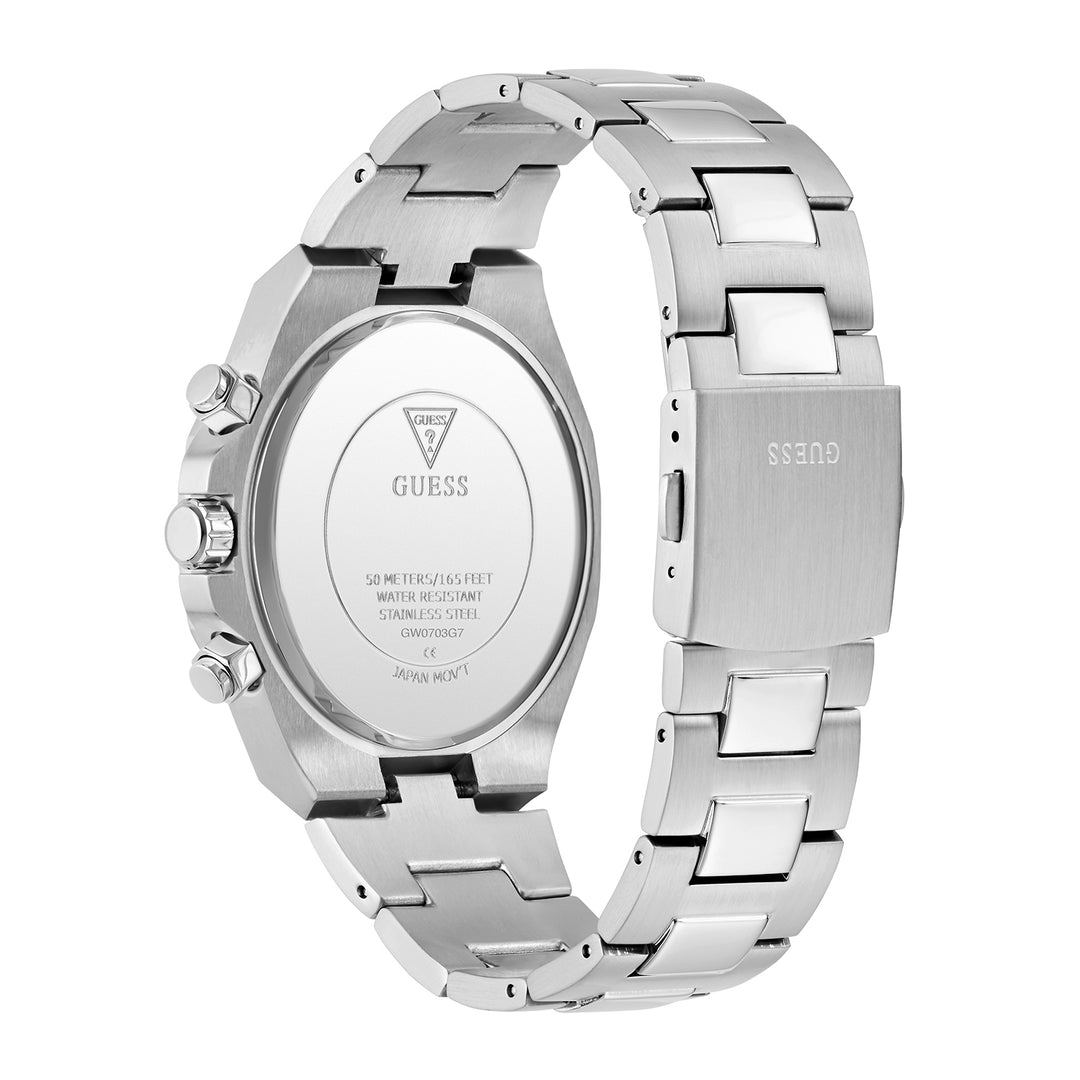 Guess Men's Watch Silver Tone Case Red Dial Multifunction Quartz