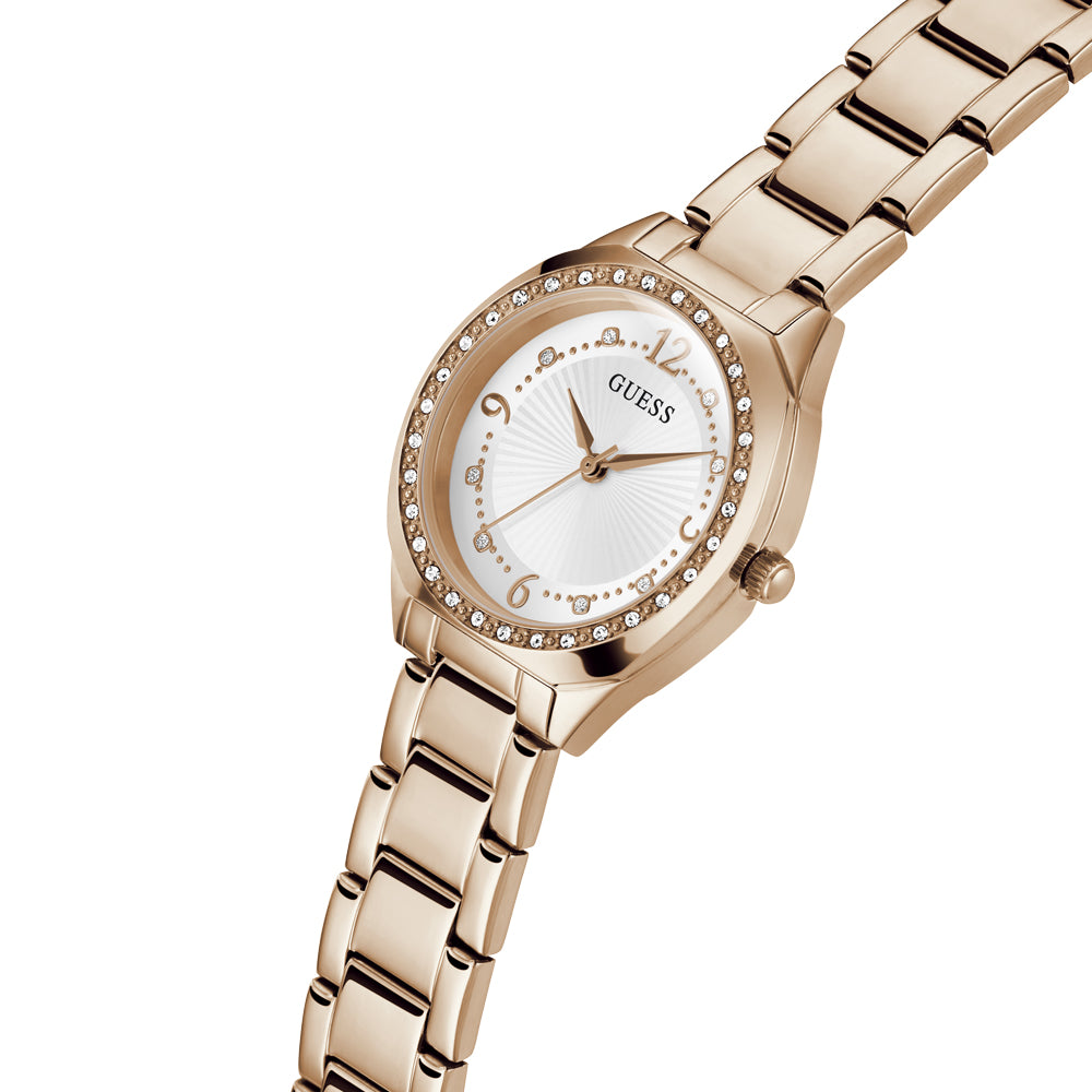 Guess Women's Watch Rose Gold Tone Case White Dial Quartz