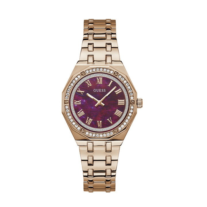 Guess Women's Watch Rose Gold Tone Case Purple Dial Quartz